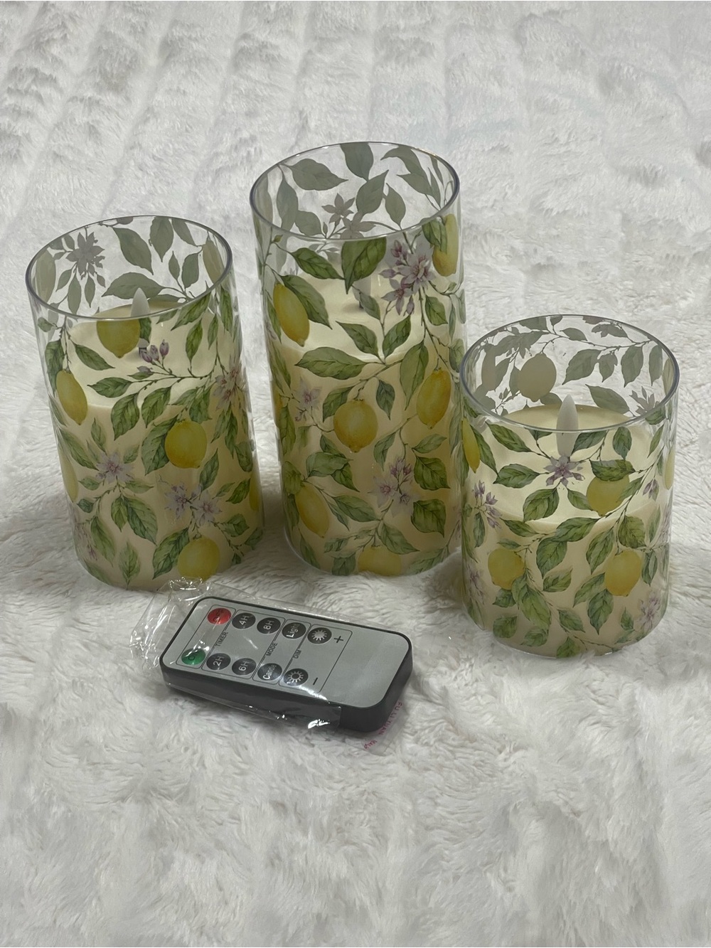 Decorative Lemon Print LED Candle Holders with Remote